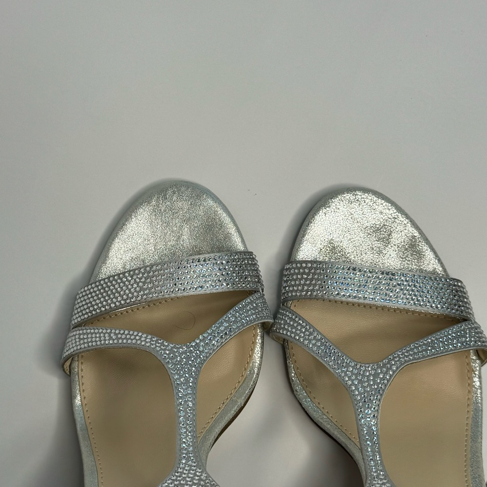 Sliver Rhinestone T-Strap Style Heels - Picture 7 of 8